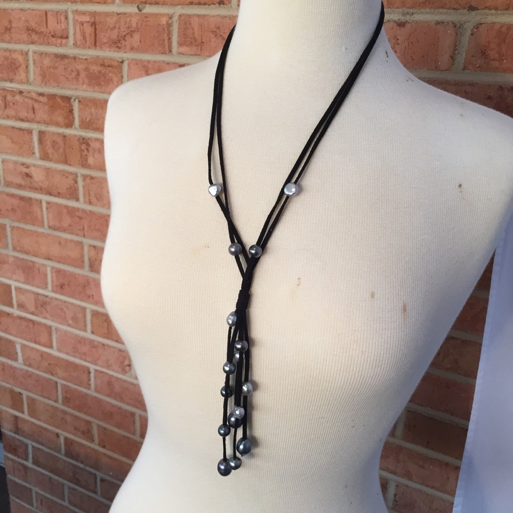 Freshwater pearl and leather necklace
